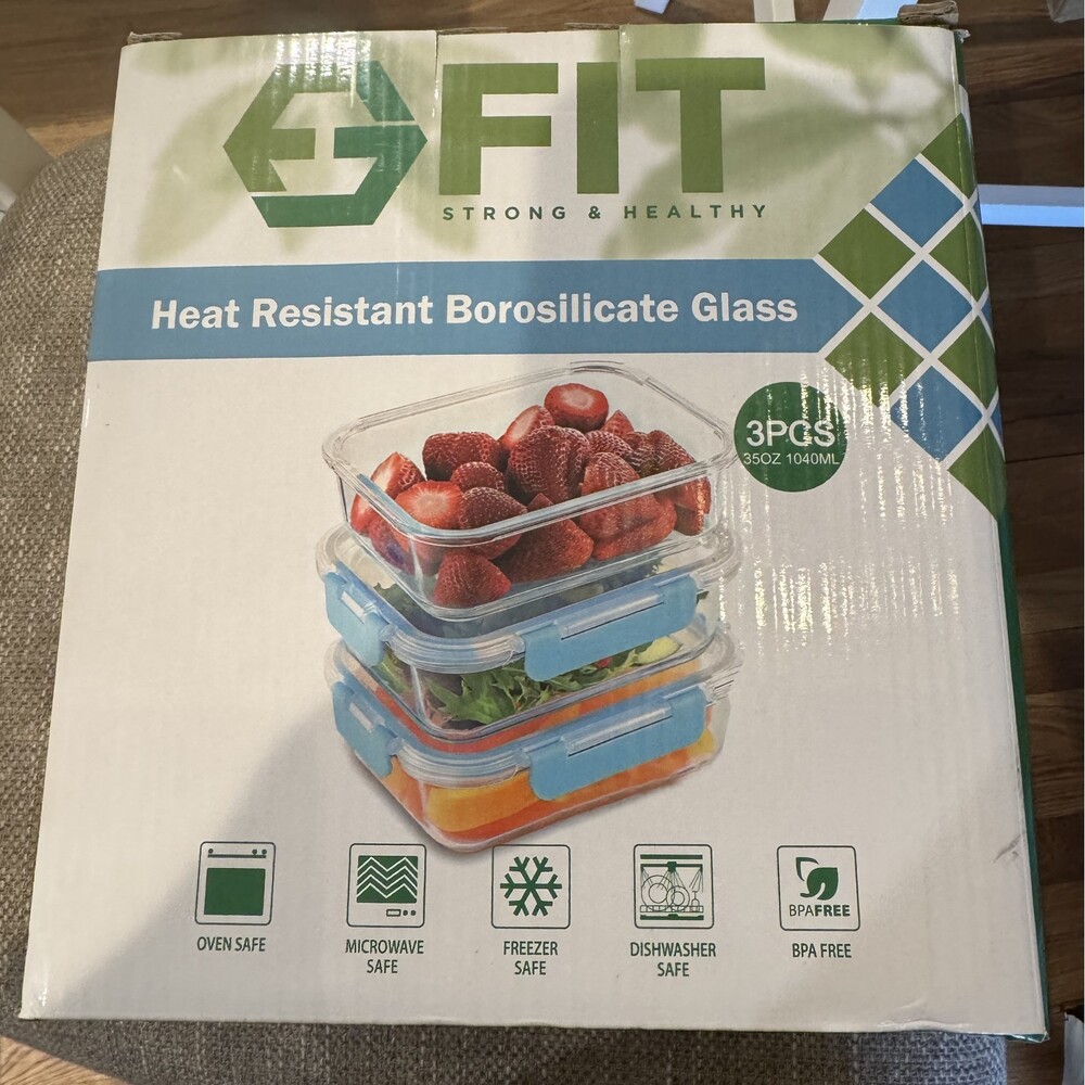 New FIT Heat Resistant Borosilicate Glass 3 Piece Storage Set